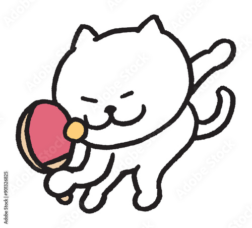 色々なスポーツをする目が細いかわいい白猫キャラ