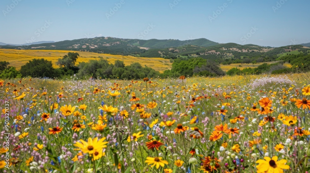 Wildflower Meadows, Expansive fields of wildflowers in full bloom, symbolizing the beauty and importance of natural pollinators Wildflower Meadows, Expansive fields of wildflowers in full bloom, symbolizing the beauty and importance of natural pollinators