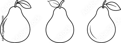 Pear fruit outline coloring book page and digital line art
