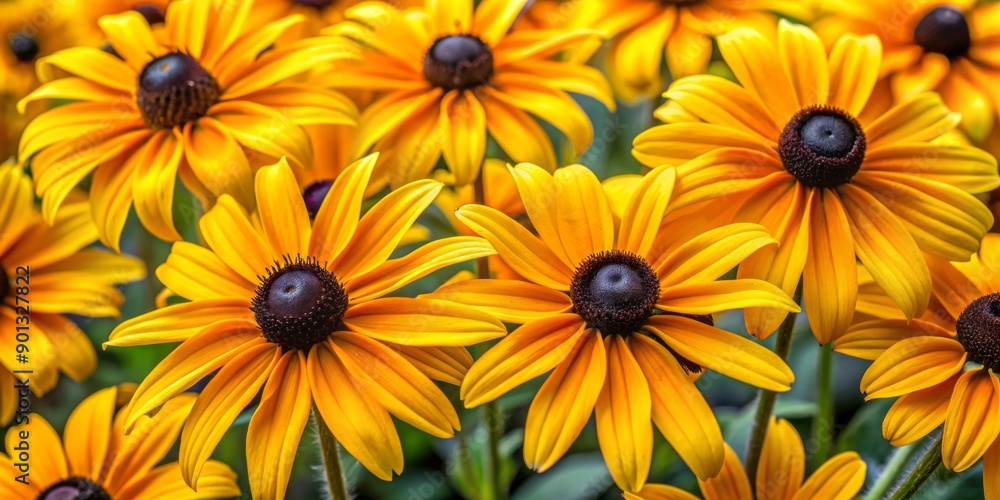 Vibrant yellow petals with dark centers, a bunch of black-eyed susans bloom together, creating a stunning floral arrangement with ample copyspace. Vibrant yellow petals with dark centers, a bunch of black-eyed susans bloom together, creating a stunning floral arrangement with ample copyspace.