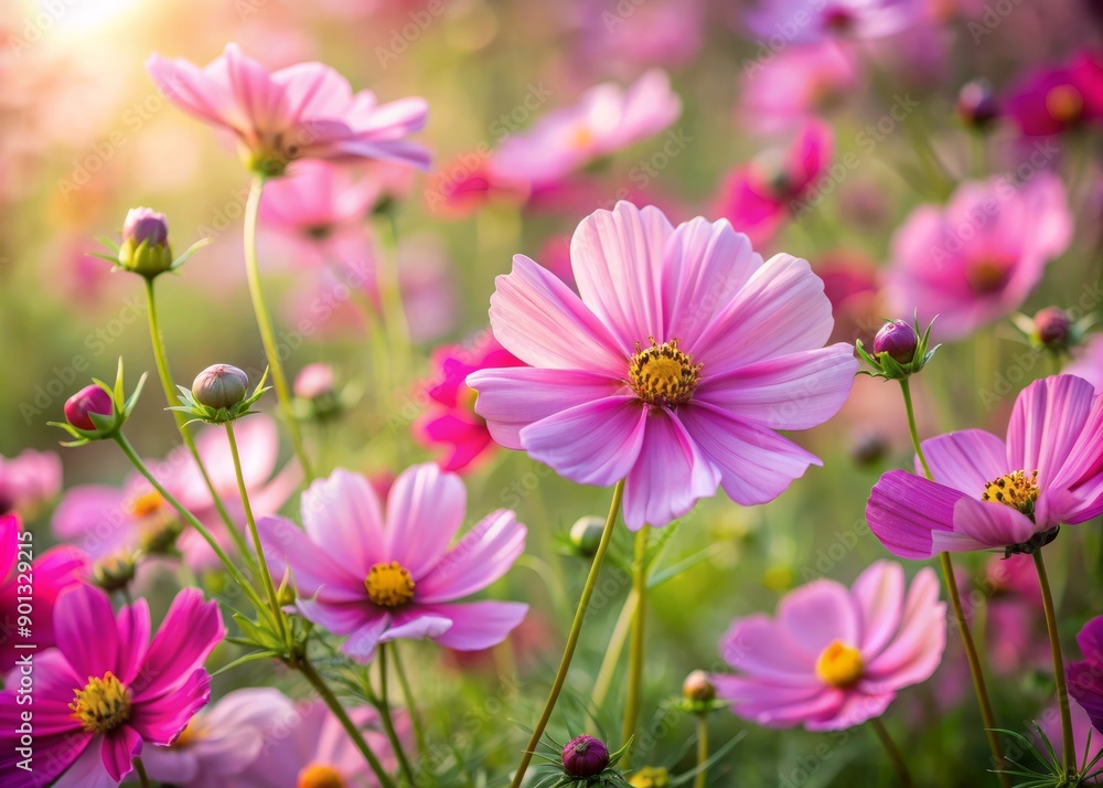 Delicate pink cosmos flowers bloom vibrantly in a stunning garden, showcasing their intricate petals and gentle sway against a serene natural floral background. Delicate pink cosmos flowers bloom vibrantly in a stunning garden, showcasing their intricate petals and gentle sway against a serene natural floral background.