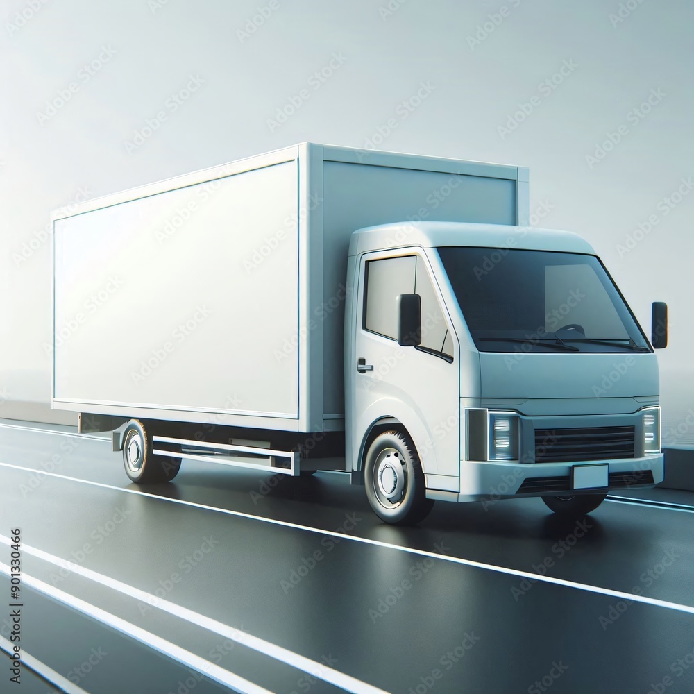 Fototapeta premium White delivery truck isolated side view vector illustration