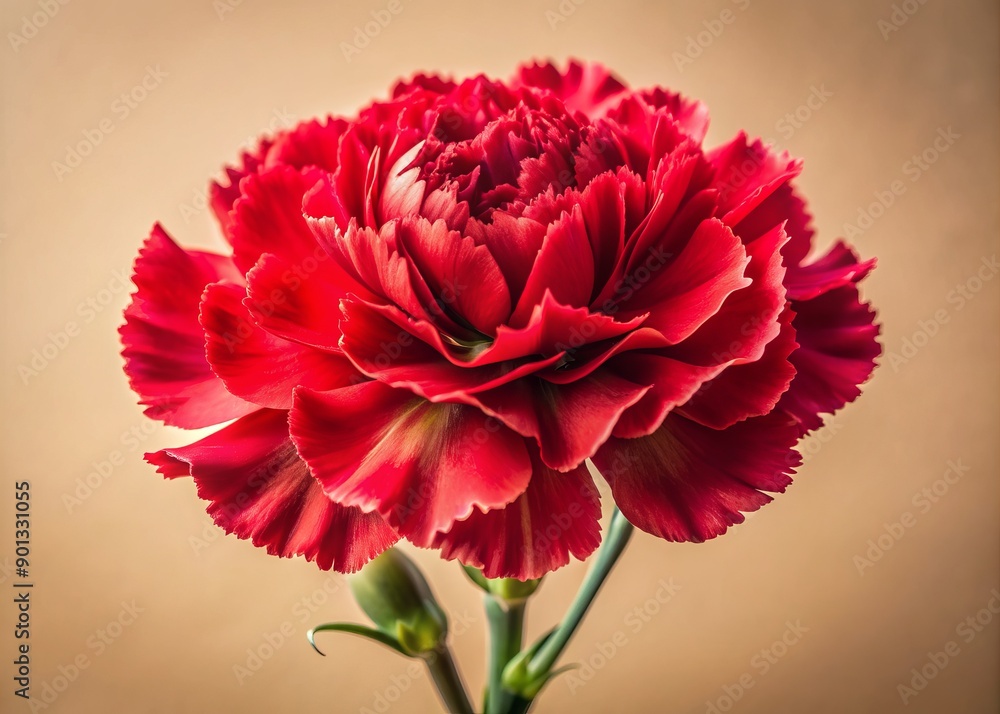 Vibrant red carnation blooms against a soft, creamy background, showcasing delicate petals and prominent stamens in a stunning macro close-up photograph. Vibrant red carnation blooms against a soft, creamy background, showcasing delicate petals and prominent stamens in a stunning macro close-up photograph.