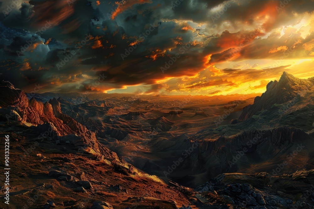 Fototapeta premium Sunset over a Rocky Mountain Landscape
