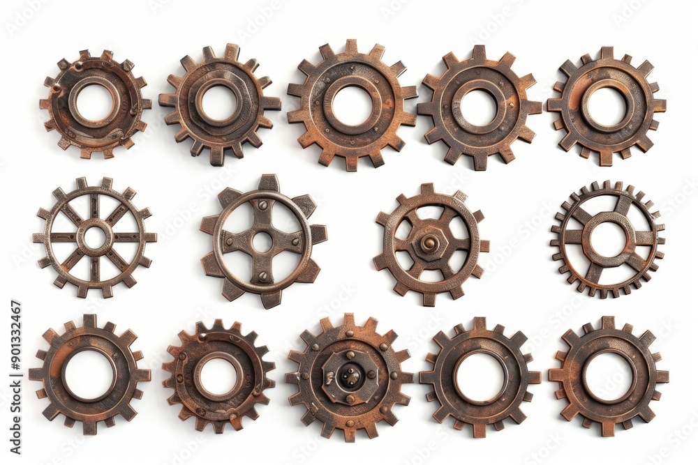 Collection of mechanical cogwheels on white background Collection of mechanical cogwheels on white background