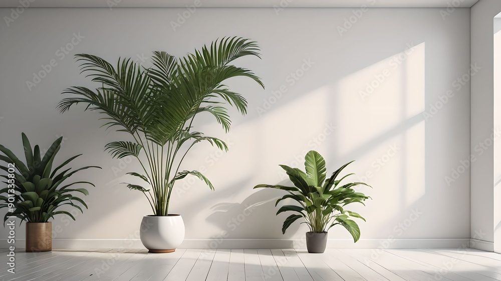 White Wall with Palm Leaves and Shadow Play White Wall with Palm Leaves and Shadow Play