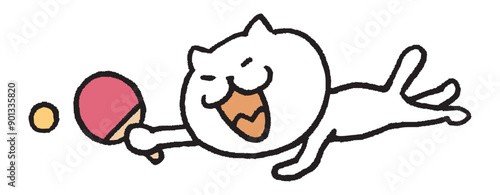 色々なスポーツをする目が細いかわいい白猫キャラ