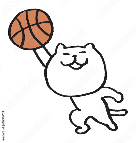 色々なスポーツをする目が細いかわいい白猫キャラ