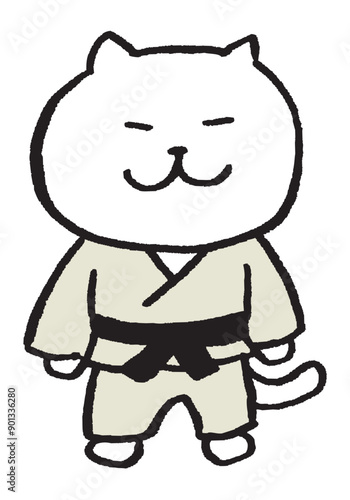 色々なスポーツをする目が細いかわいい白猫キャラ