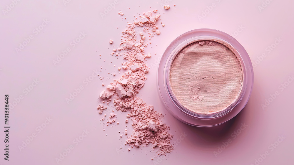 make up powder on pink background with copy space make up powder on pink background with copy space