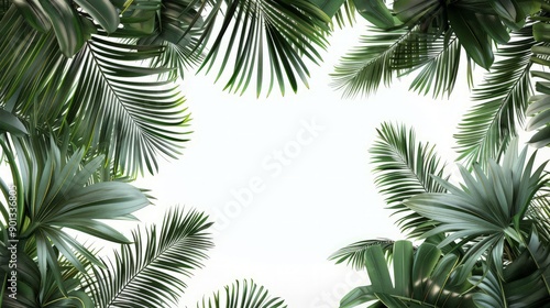 Green palm foliage on white background