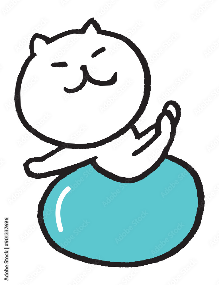 Obraz premium 色々なスポーツをする目が細いかわいい白猫キャラ