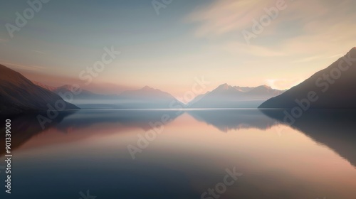 Surface of a calm lake reflecting a mountain range, Surface, scenic