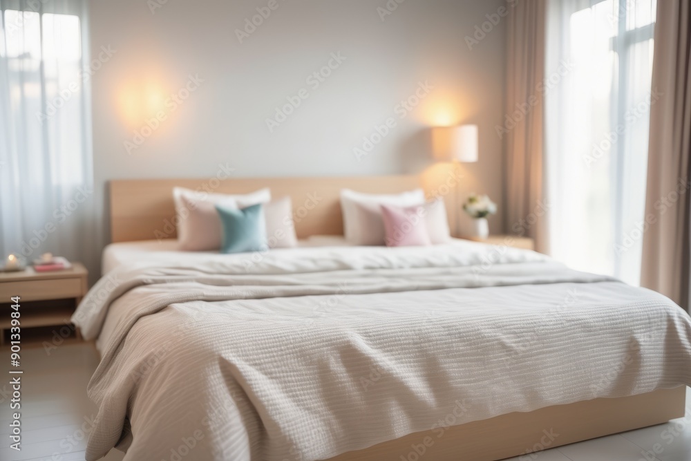 Luxurious hotel room bedding with plush pillows inviting for a restful stay Luxurious hotel room bedding with plush pillows inviting for a restful stay
