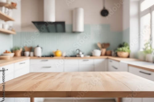 blurred Sleek modern kitchen boasts stylish furniture ample counter space and a chic dining table