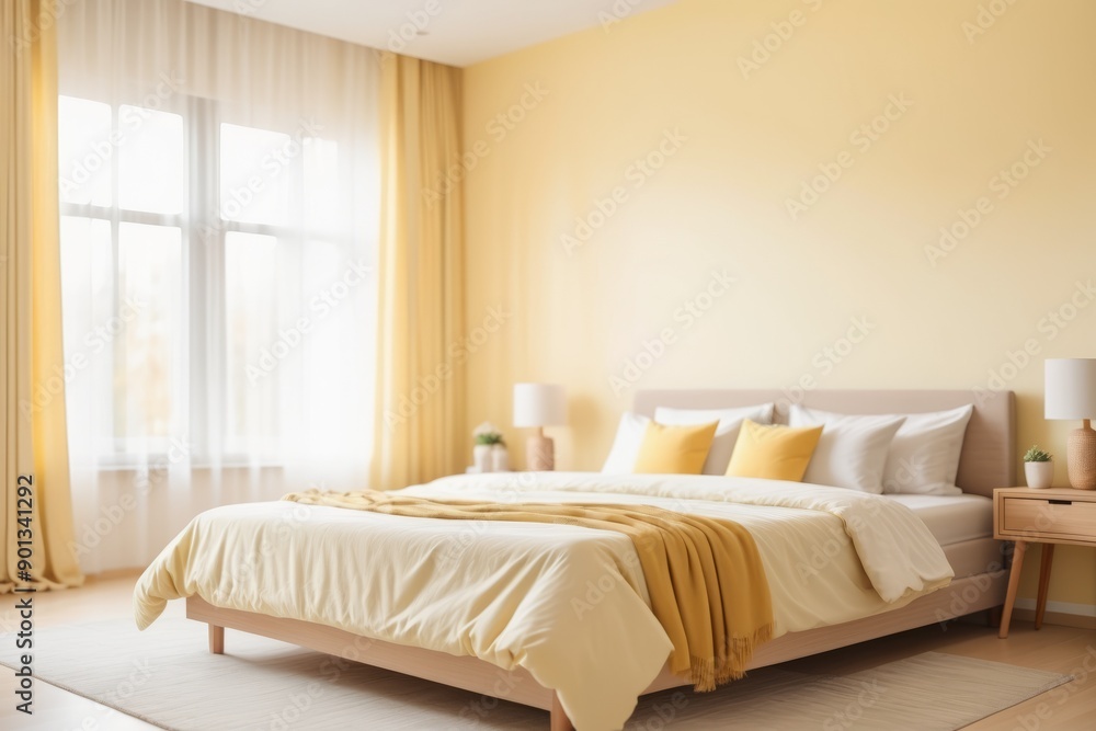 Cozy bedroom with a neatly made bed and decorative pillows featuring a lamp and elegant decoration Cozy bedroom with a neatly made bed and decorative pillows featuring a lamp and elegant decoration