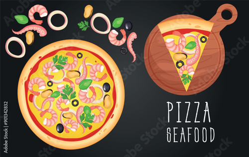 Pizza vector image. Fast food concept. Food for cafe and restaurant. Element for your website design, banners and advertising. Dough, cheese, sauce