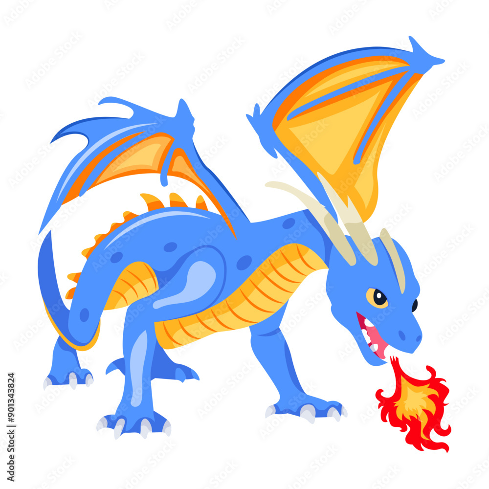 Fototapeta premium A flat vector of fire dragon breathing