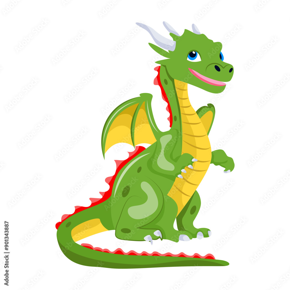 Fototapeta premium An icon of smiling dragon in flat style