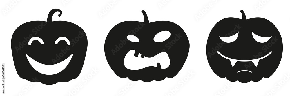 Collection of funny and scary ghost or pumpkin faces for Halloween. Vector illustration isolated on white background Collection of funny and scary ghost or pumpkin faces for Halloween. Vector illustration isolated on white background