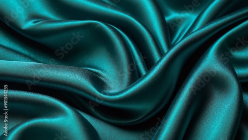 Luxurious teal fabric with smooth and silky textures