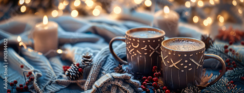 Wallpaper Mural Christmas composition with cup or mug with hot chocolate, coffee, tea with christmas decorations. Happy New year mockup. Cozy wintertime leisure. Generative ai Torontodigital.ca