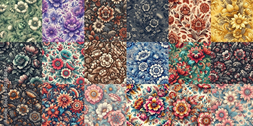 Petrykivka style flowers drawings. AI generated illustration Petrykivka style flowers drawings. AI generated illustration