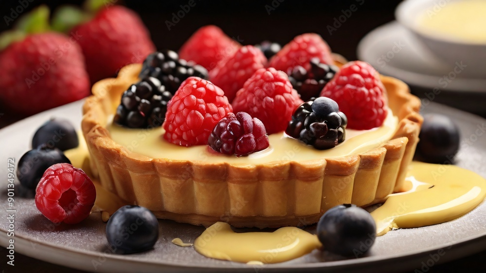 Fruit tart with fresh berries and custard Fruit tart with fresh berries and custard