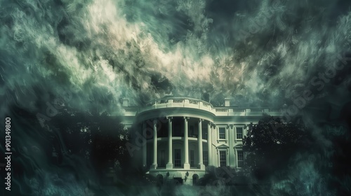 US divided concept. Storm Clouds Over the White House
