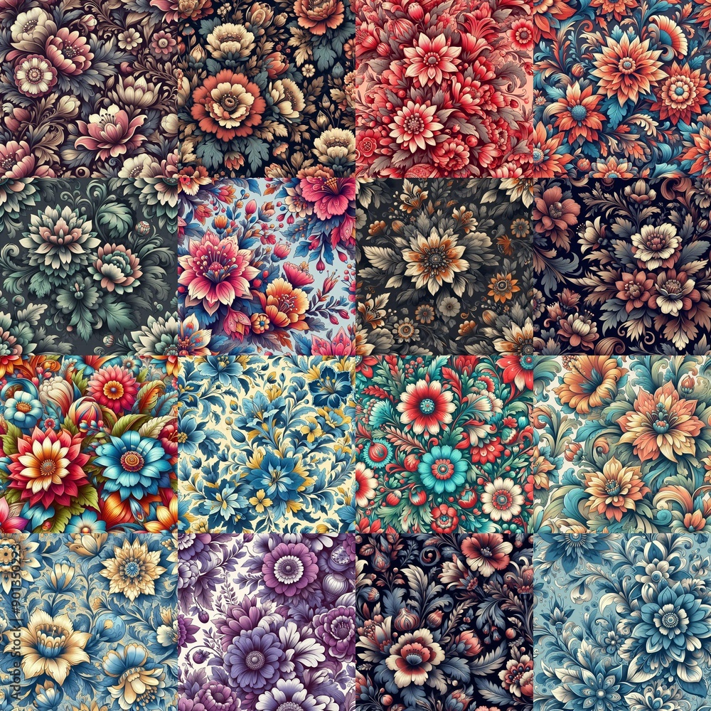 Petrykivka style flowers drawings. AI generated illustration Petrykivka style flowers drawings. AI generated illustration