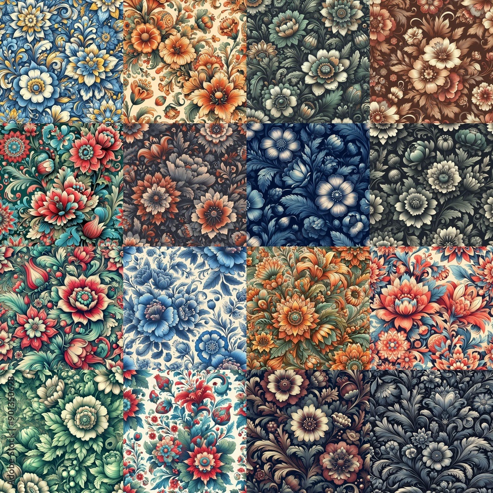 Petrykivka style flowers drawings. AI generated illustration Petrykivka style flowers drawings. AI generated illustration
