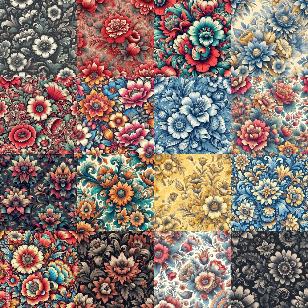 Petrykivka style flowers drawings. AI generated illustration Petrykivka style flowers drawings. AI generated illustration