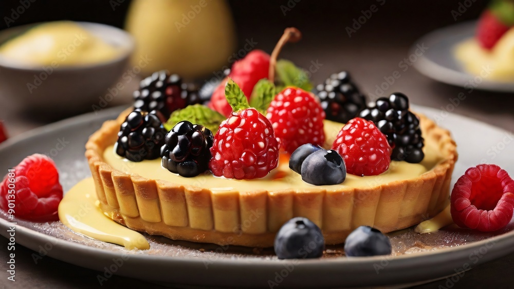 Fruit tart with fresh berries and custard Fruit tart with fresh berries and custard