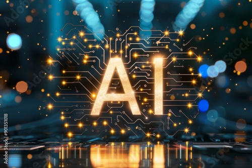 AI elements on a glowing circuit board highlighting tech innovation and artificial intelligence perfect for AI computing and electronics themes