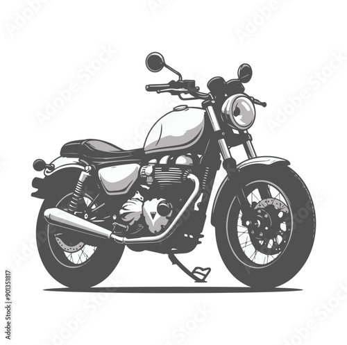 Black and white motorcycle with detailed engine and wheels illustration generative ai