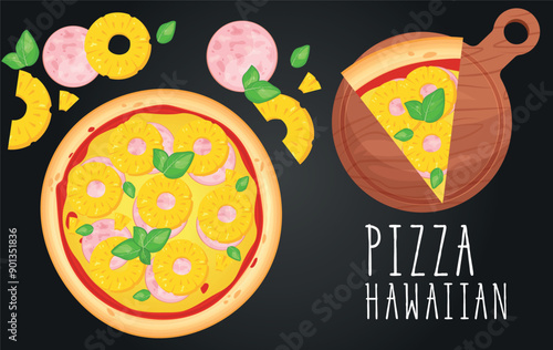 Pizza vector image. Fast food concept. Food for cafe and restaurant. Element for your website design, banners and advertising. Dough, cheese, sauce