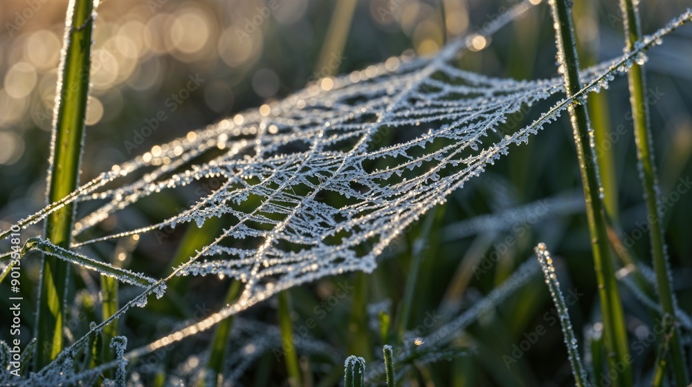 Frosty Spider Web in Morning Light, Dew Drops, Winter Nature, Frozen Web, Icy Morning, Frosted Spiderweb, Natural Beauty, Wintertime Photography, Macro Shot