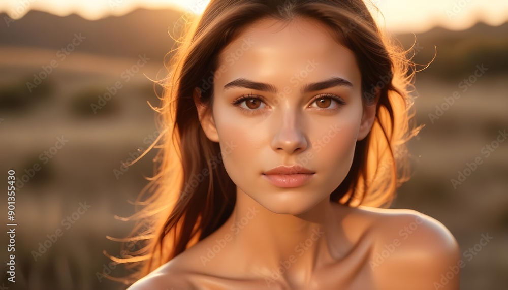 Youthful Model with Smooth Skin Highlighting Collagen’s Effect on Skin Elasticity in a warm sunny environment Youthful Model with Smooth Skin Highlighting Collagen’s Effect on Skin Elasticity in a warm sunny environment