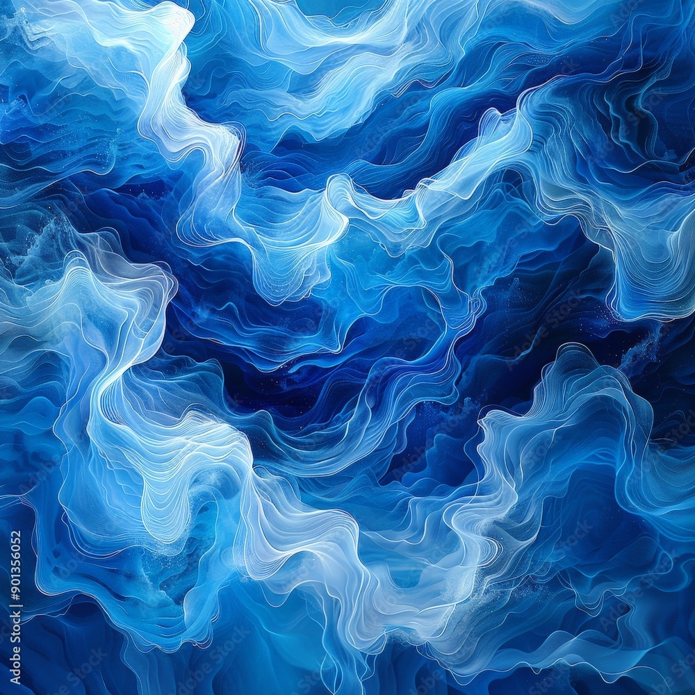 Ocean Waves Abstract in Swirling Blue Shades Ocean Waves Abstract in Swirling Blue Shades