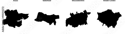 Essex, Gateshead, Gloucestershire, Greater London outline maps
