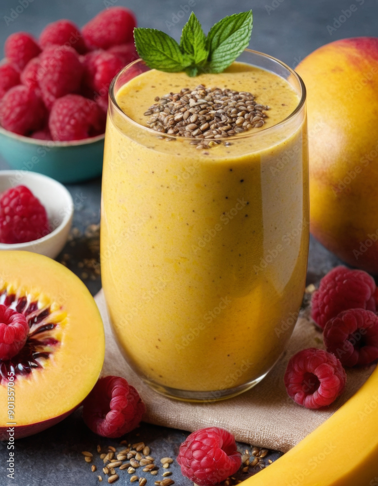 smoothie with raspberries, mango and chia seeds smoothie with raspberries, mango and chia seeds