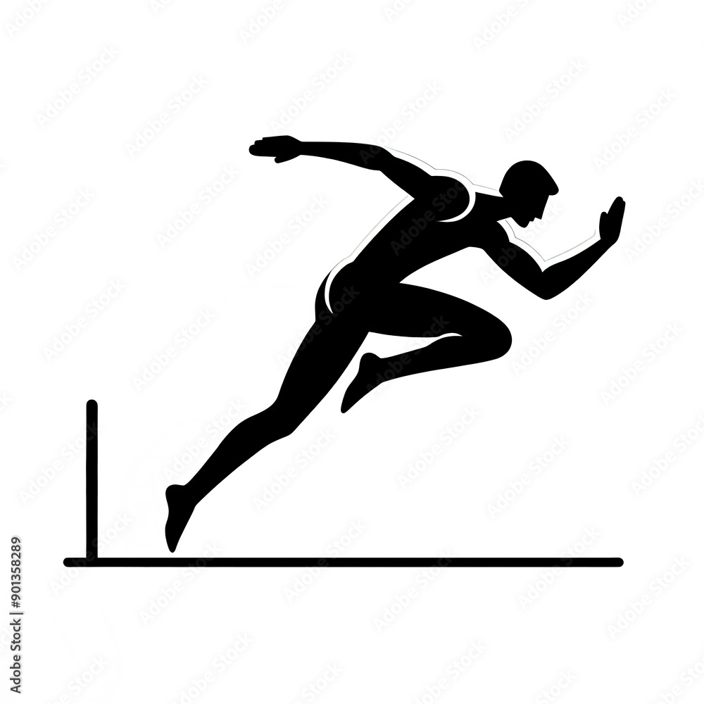 Isolated black and white vector illustration of a male athlete running in a track and field competition on a white background. Isolated black and white vector illustration of a male athlete running in a track and field competition on a white background.