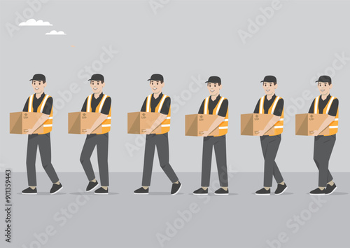 expedition man delivering item goods doing shipping activity in working uniform