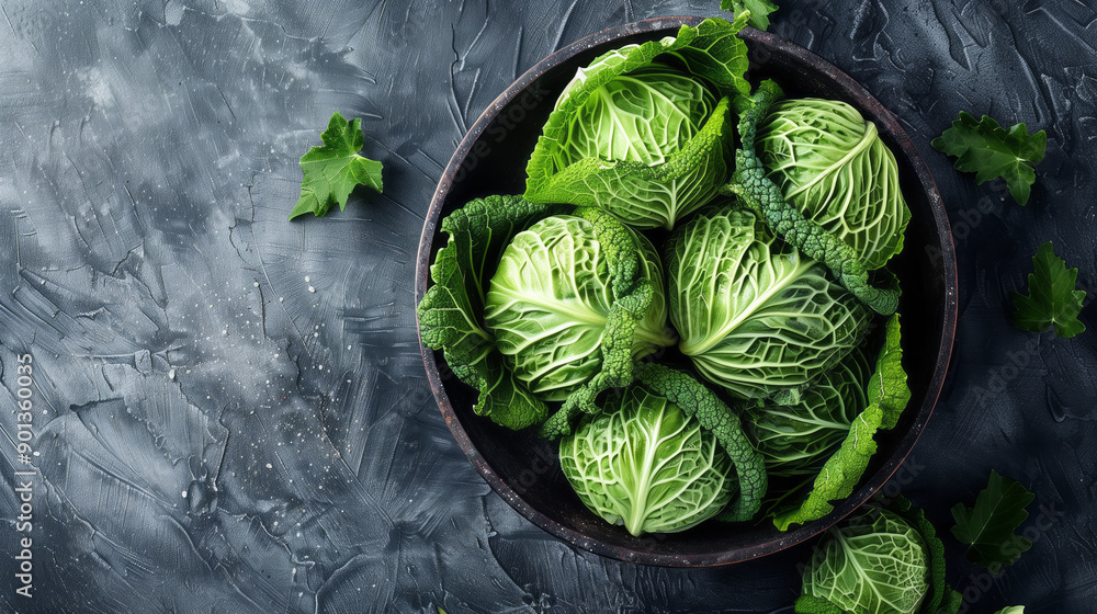 Fototapeta premium Cabbage pieces filled in bowl on dark background