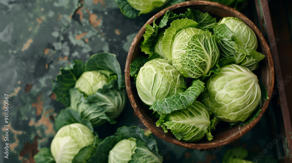 Fototapeta premium Cabbage pieces filled in bowl on dark background