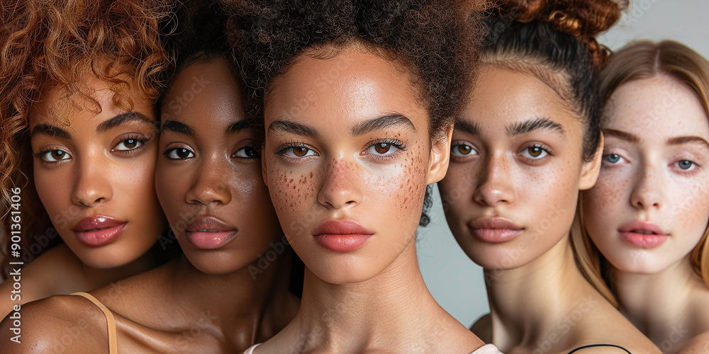 A diverse group of models with different skin tones. A diverse group of models with different skin tones.