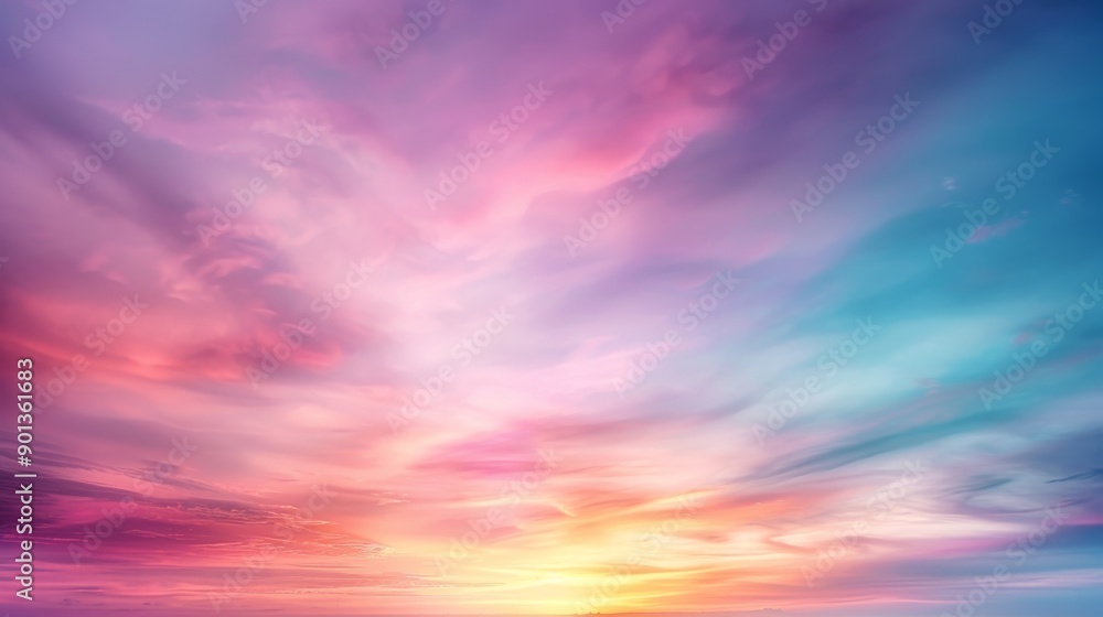 Obraz premium A stunning sky filled with vibrant colors, showcasing the beauty of a sunset with dreamy clouds and atmospheric hues.