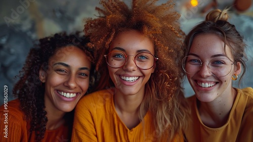 Group of smiling individuals having fun on simple bright background World Smile Day © Warakorn