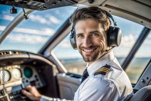 Smiling Pilot in Cockpit Ready for Flight