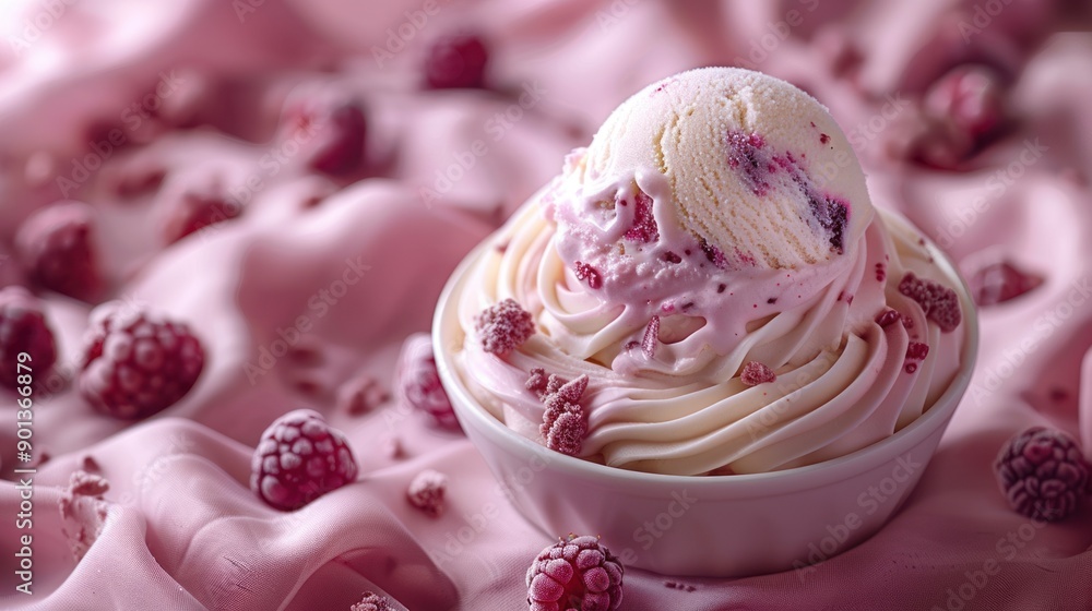 Raspberry Ice Cream with Swirls and Decorations Raspberry Ice Cream with Swirls and Decorations
